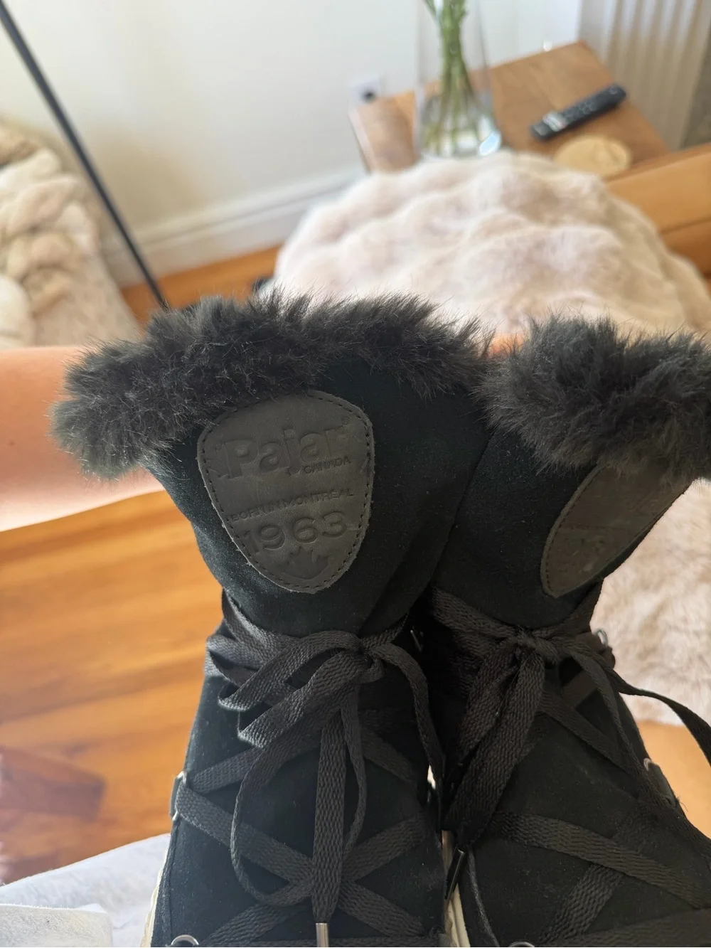 Pajar Black Faux-Fur Platform Lace-Up Winter Boots